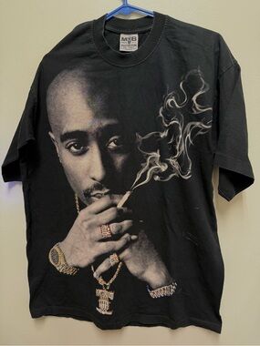 (Rare)Tupac Sakur American Rapper Rhinestones Bling Men’s XL Tall Black Tshirt